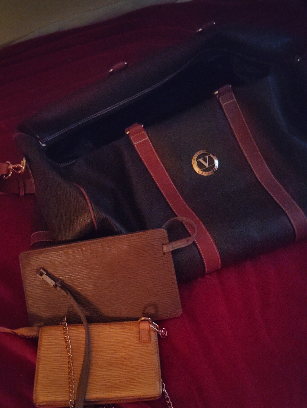 Michelle Black Tote with Brown Trim and Logo